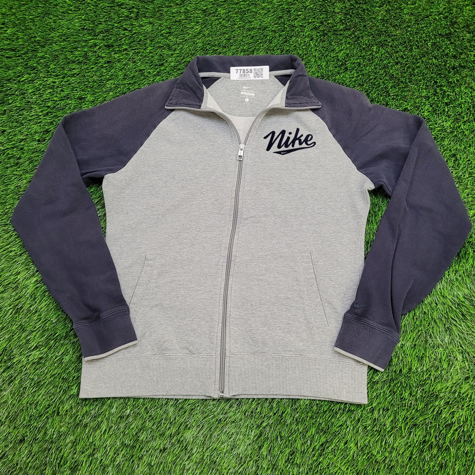 Nike Track Jacket Womens M/L 18x24 Gray Script Logo